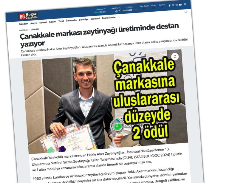 Çanakkale markası Hakkı Aker Zeytinyağları, uluslararası alanda önemli bir başarıya imza atarak zeytinyağı kalite yarışmasında iki ödül birden aldı